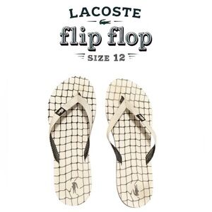 🐊 Lacoste white/navy blue flip flops size 12